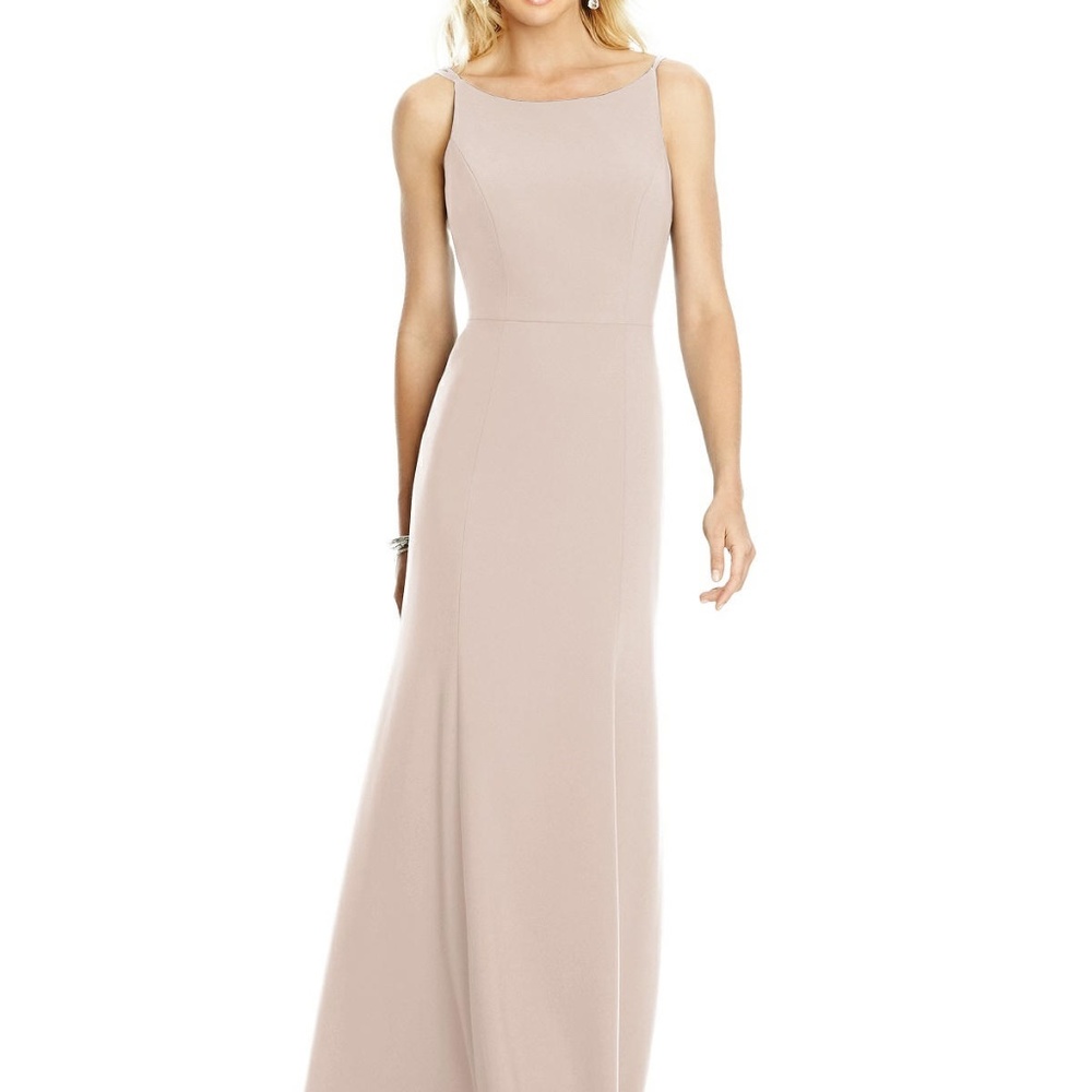 NWT Dessy Bateau Neck Open Back Trumpet Gown